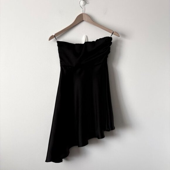 Zara Strapless Asymmetrical Hem Satin Effect Mini Dress NWT Black Size XS - Picture 9 of 12